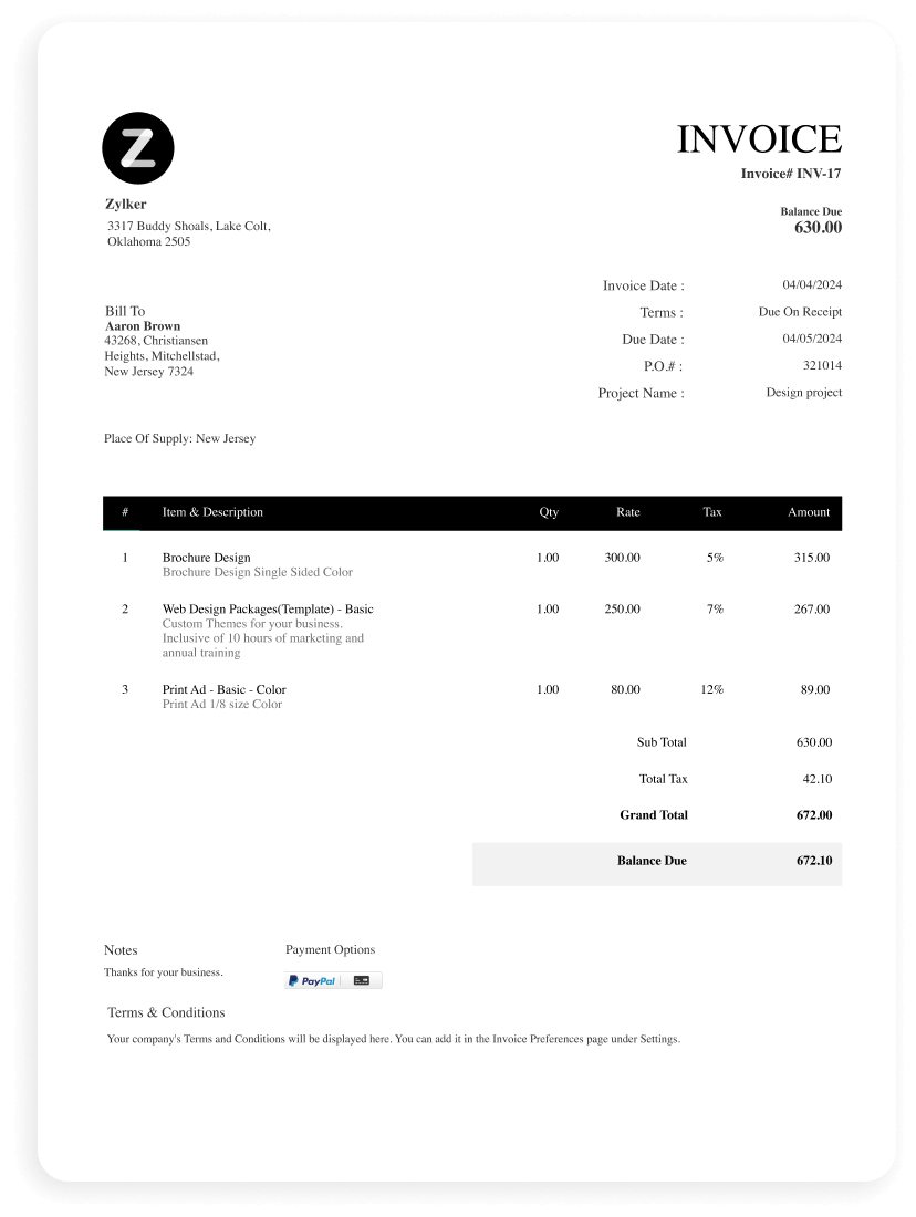 sample invoice format | Zoho Invoice
